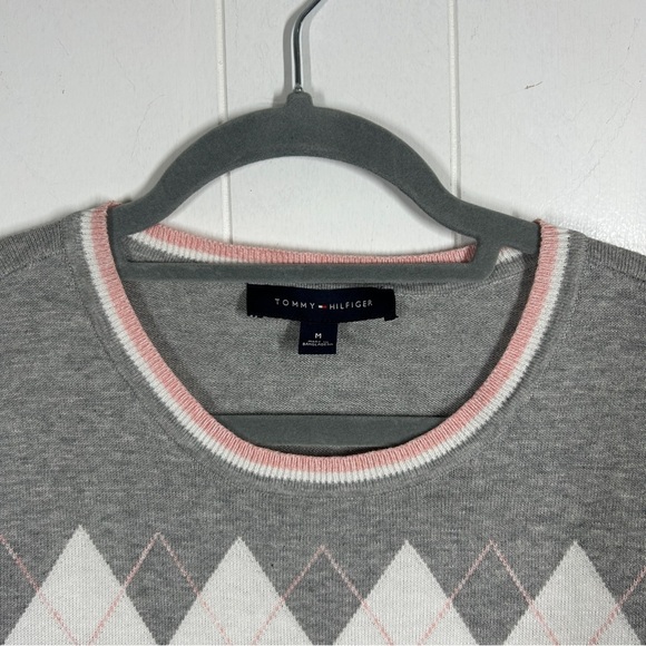 Tommy Hilfiger Gray Argyle Print Long Sleeve Sweater Medium - Picture 5 of 7
